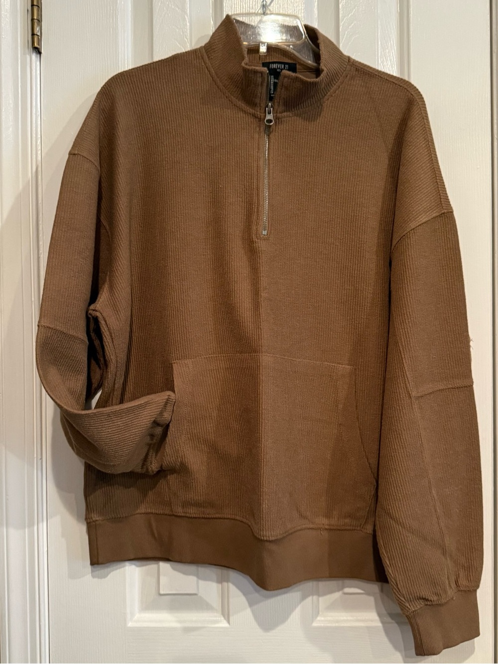 Forever 21 Men’s Taupe 1/4 Zip Shirt- Kangaroo Pocket- Long Sleeves